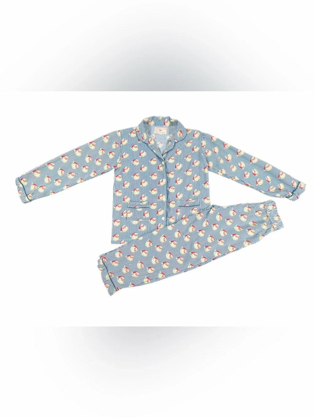 SMOCKINGBIRD Navy Striped Vintage Santa Button Down Pajama Set - 8